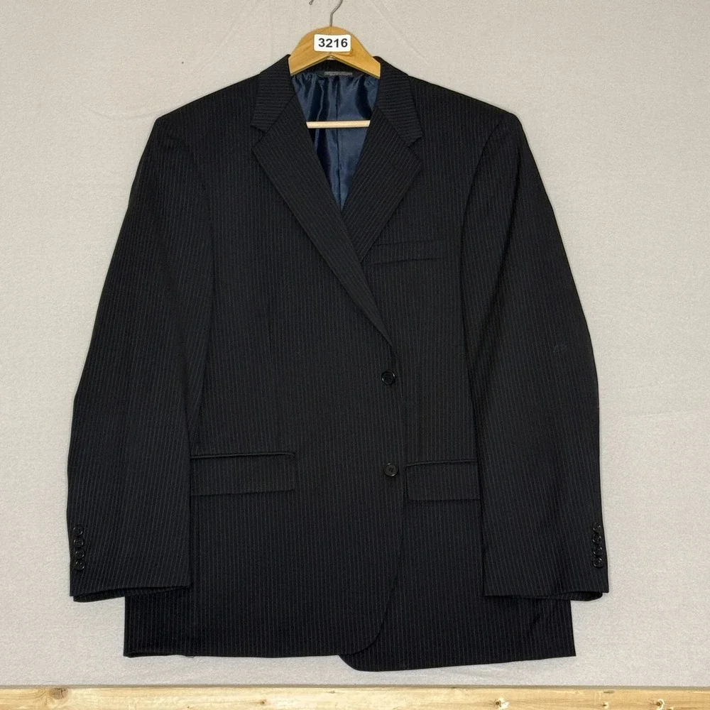 Claiborne Blazer Sport coat Jacket 46R 100% Wool‎ Blue Pinstripe